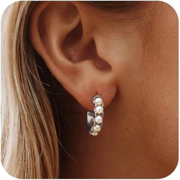 ✨ 14K Gold Twisted Rope Pearl Hoop Earrings | Elegant Huggie Dangle ✨ - Picture 3 of 3